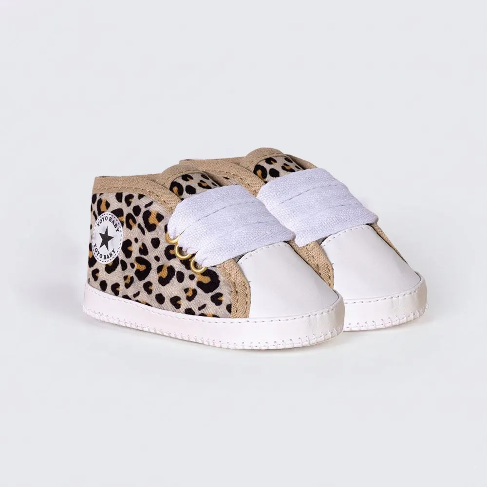 Tênis Bebê Menina Animal Print 0 a 8 Meses Yoyo Baby Marrom Claro