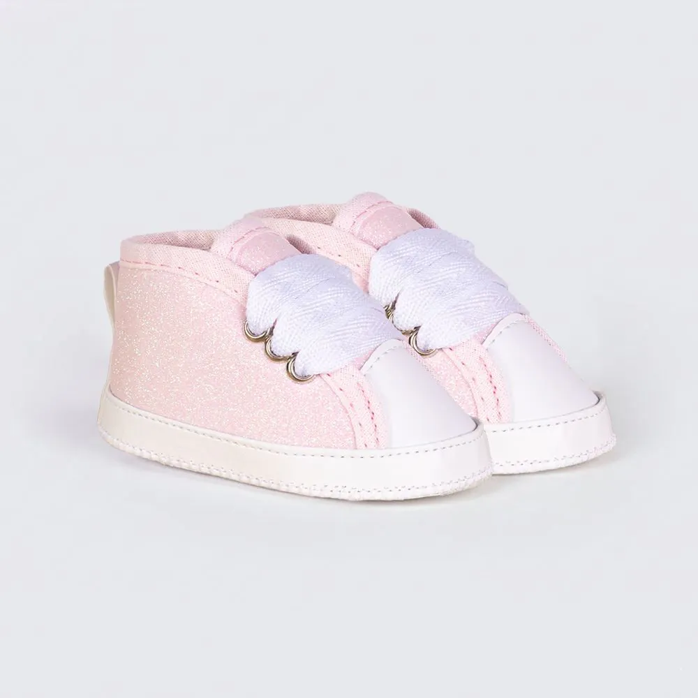 Tênis Bebê Menina com Glitter 0 a 8 Meses Yoyo Baby Rosa Claro