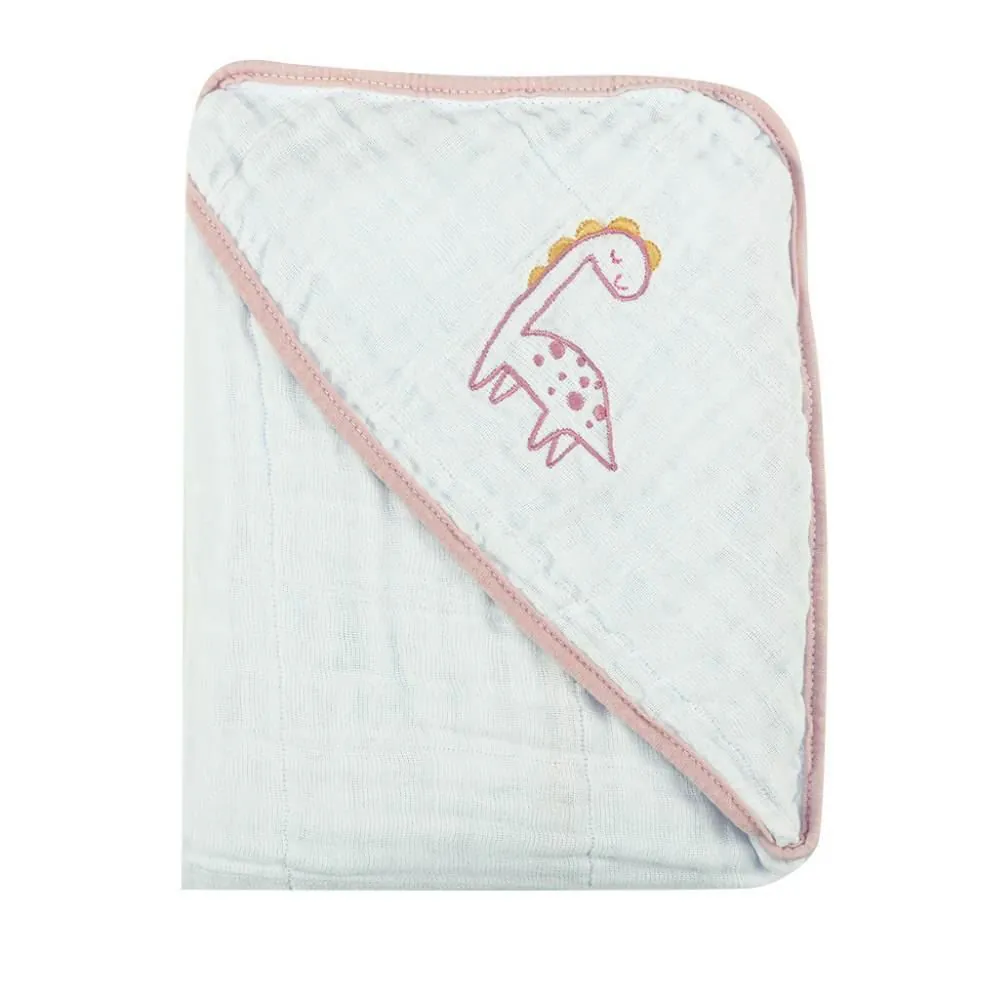Toalha com Capuz de Canto Soft 80X80cm Baby - Dino Rosa