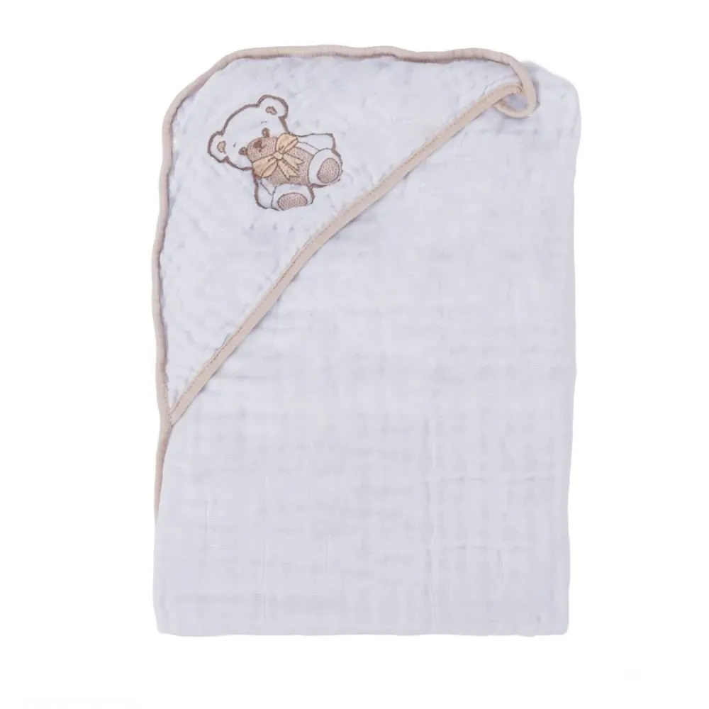 Toalha com Capuz de Canto Soft 80X80cm Baby - Urso Bege
