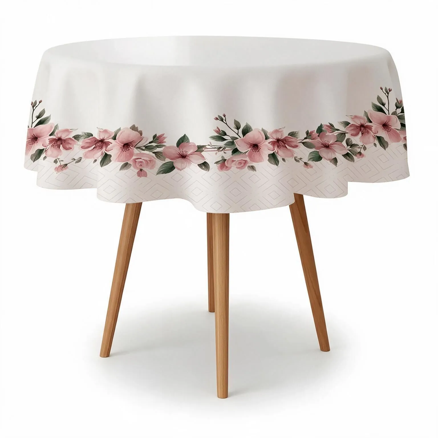 Toalha de Mesa 1,50M Redonda Estampada - Floral Rosa