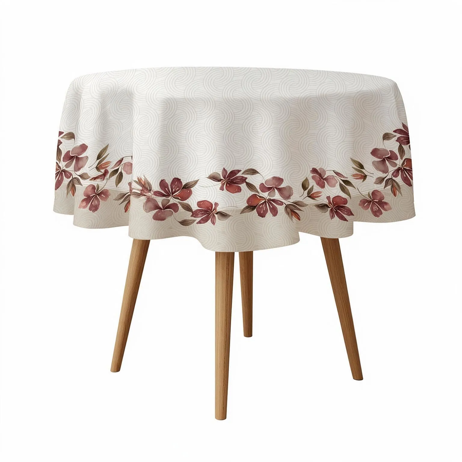 Toalha de Mesa 1,50M Redonda Estampada - Flores Bordô