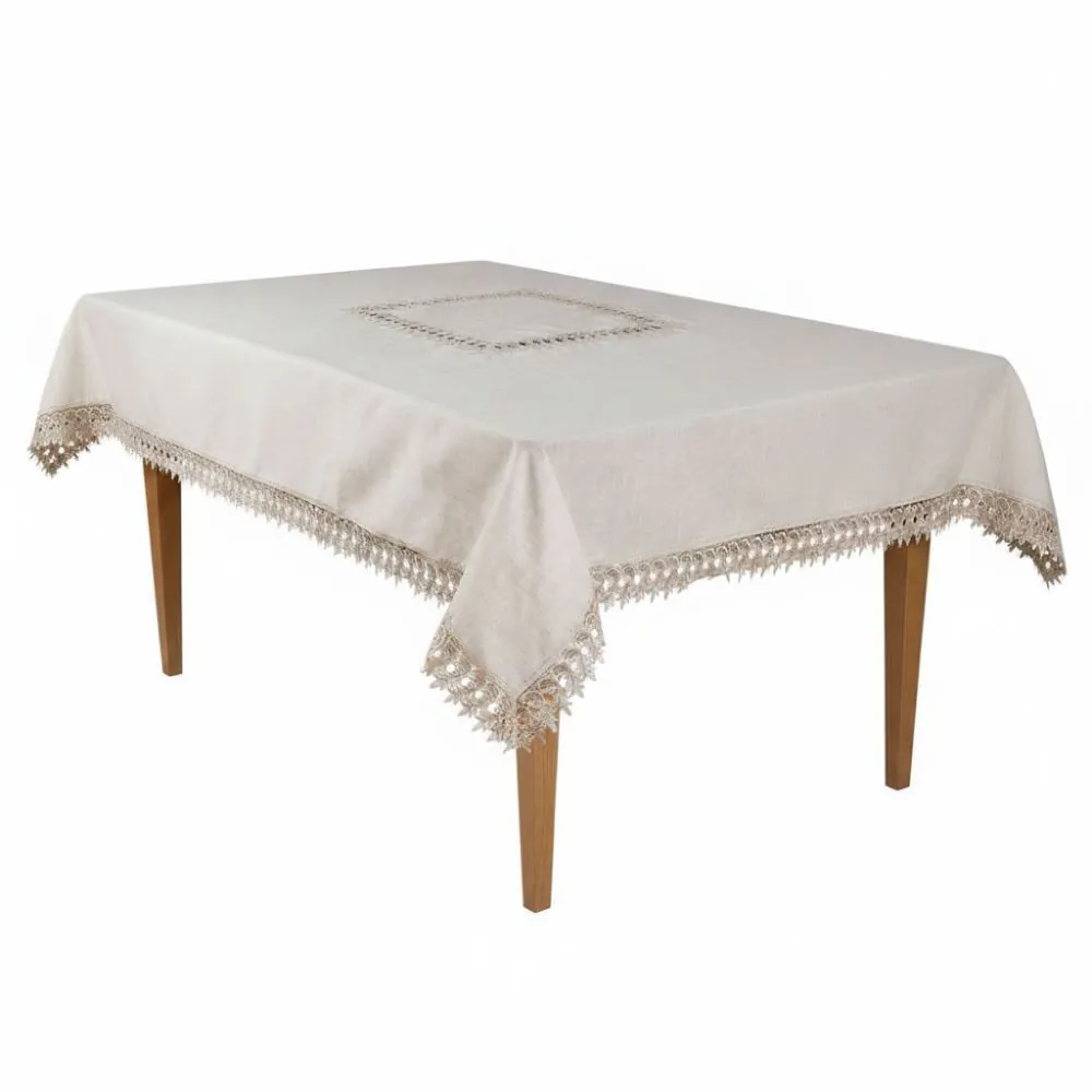 Toalha de Mesa 1,60M X 2,50M Renda Guipir - Veneza Naturale
