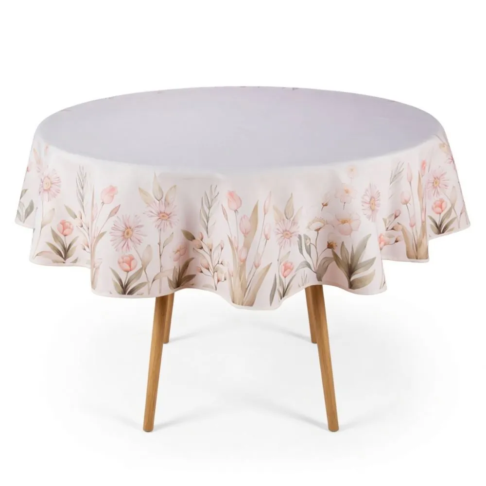Toalha de Mesa Redonda Clean Renova Dohler - Flores Salmão