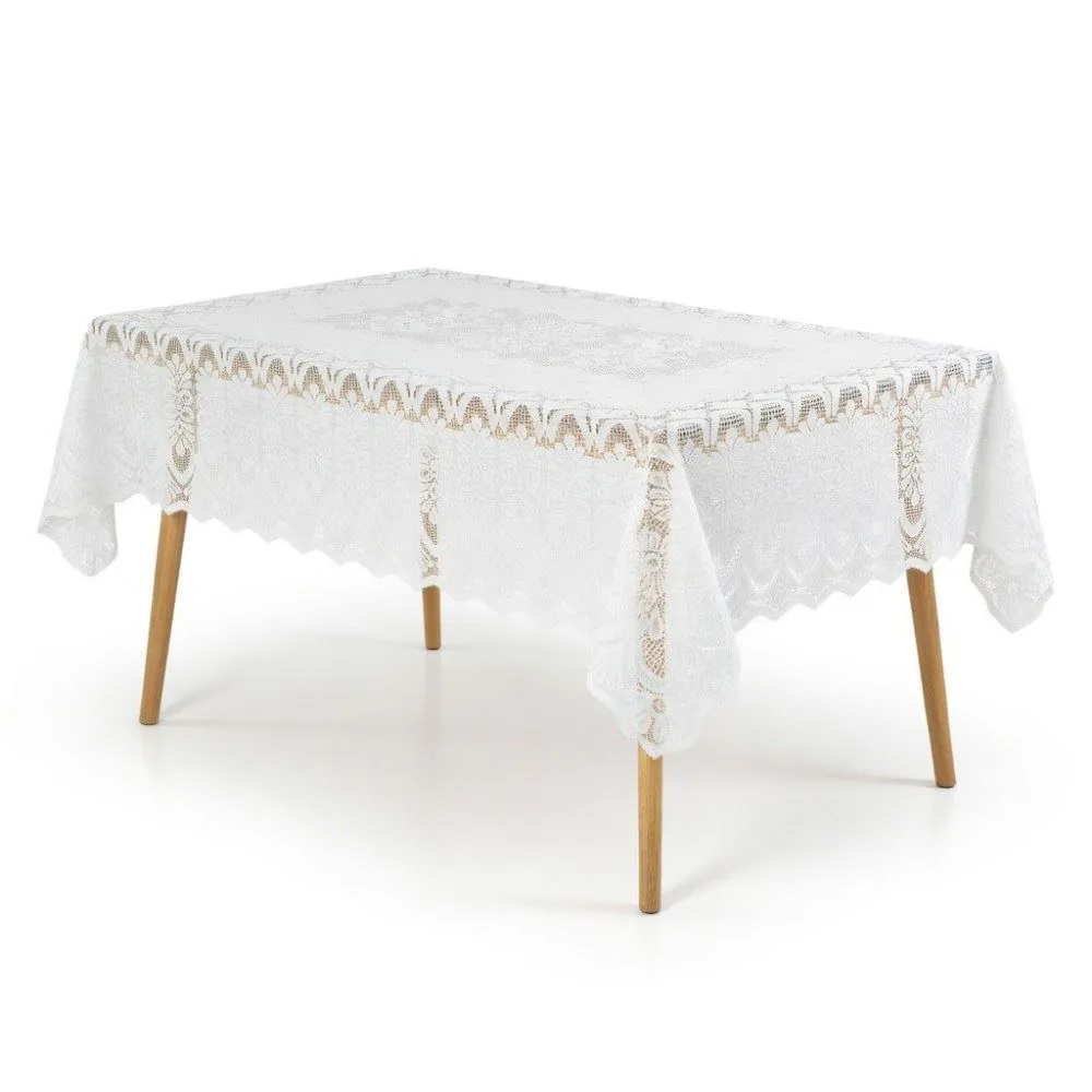 Toalha de Mesa Retangular 1,50M X 2,20M Arabesco - Branco