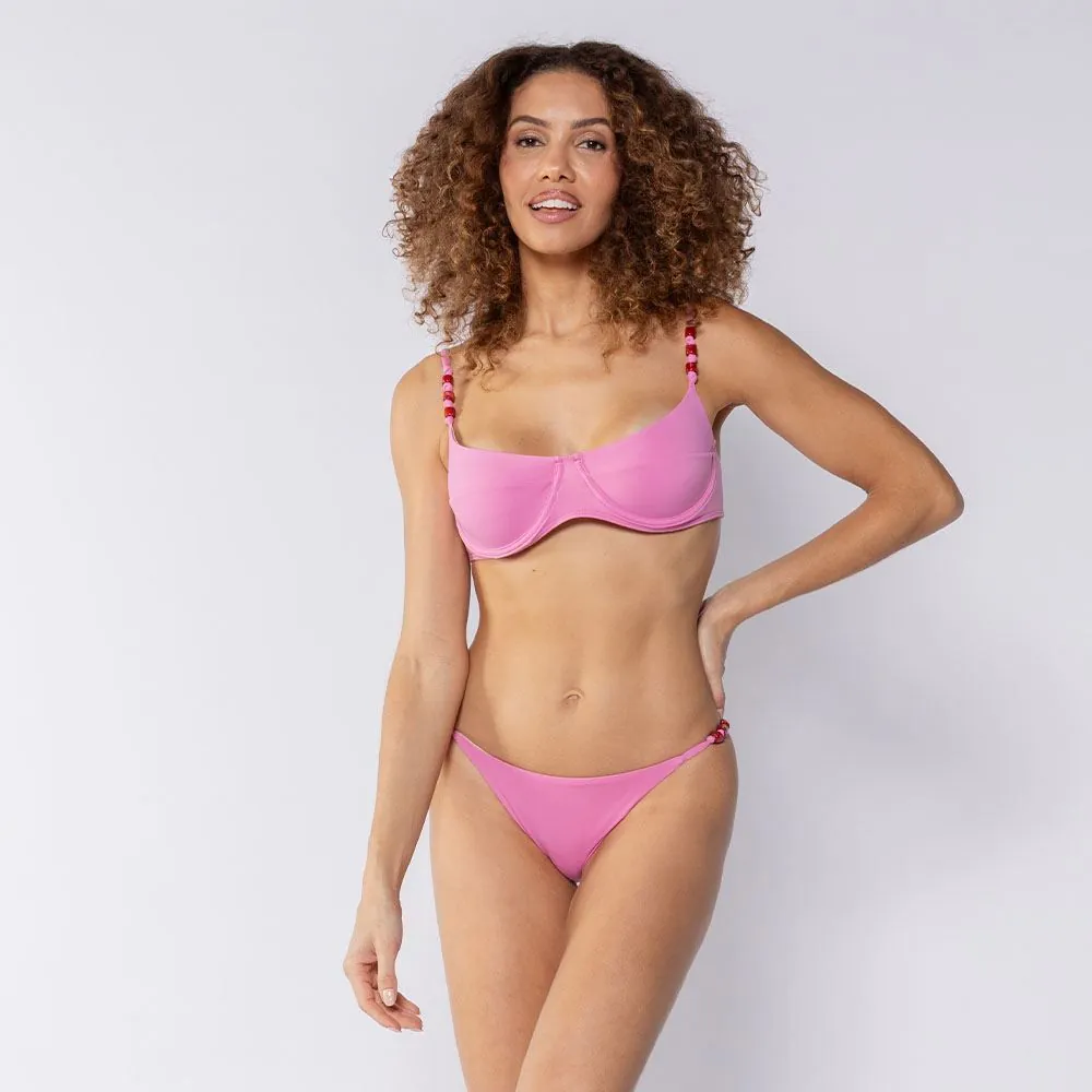 Top Biquíni Meia Taça com Miçanga Boby Blues Rosa