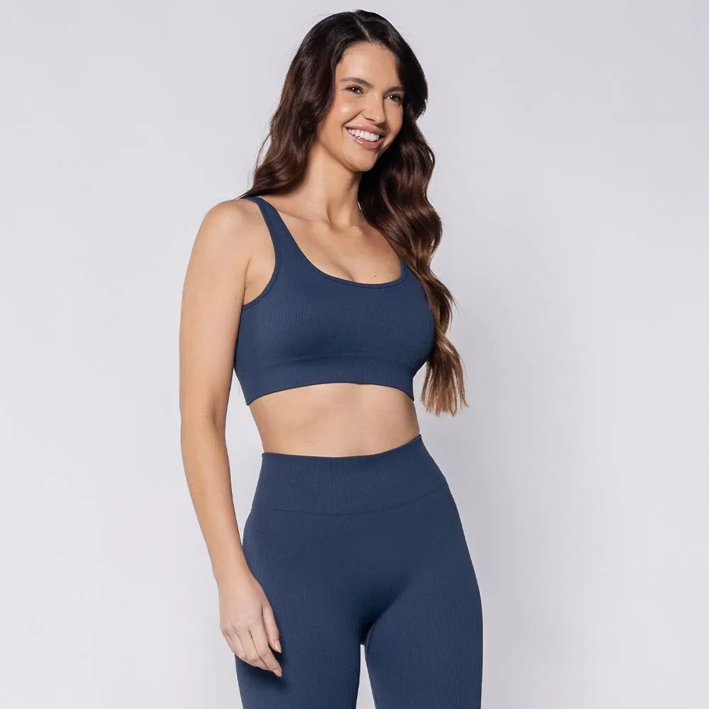 Top Feminino Fitness Sem Costura Scream Azul Marinho