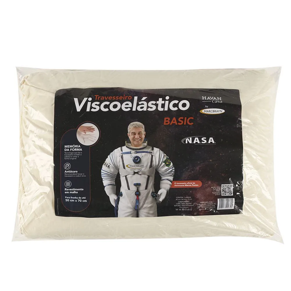 Travesseiro Nasa com Suporte Anatômico 46Cm X 66Cm Marcbrayn - Bege