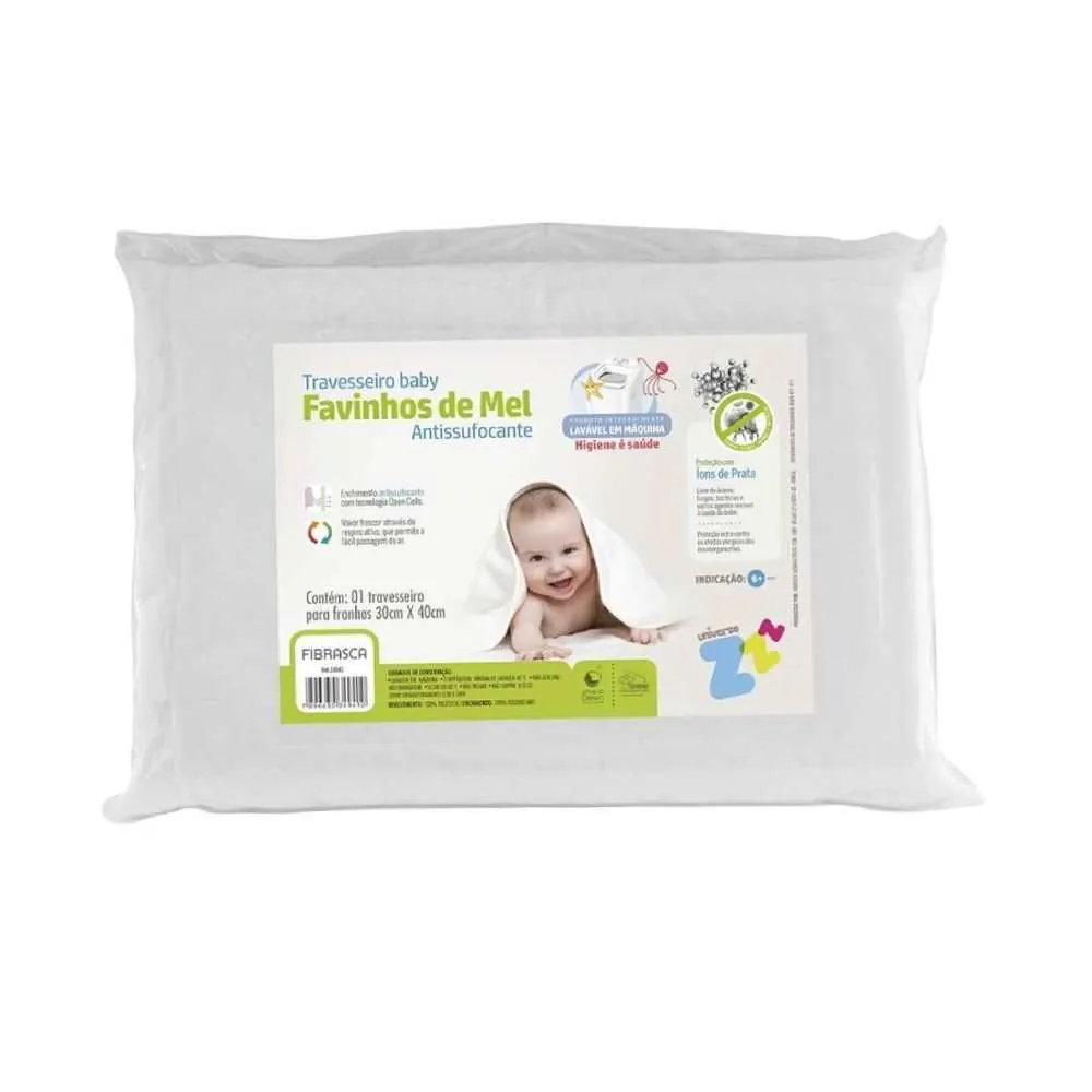 Travesseiro de Bebê Antissufocante Favinhos de Mel Baby Fibracasa - Branco