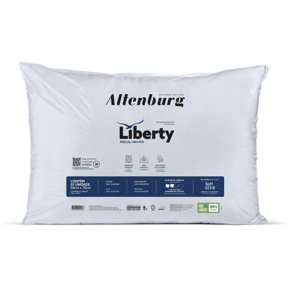 Travesseiro Percal 180 Fios 50X90 Liberty Altenburg - Branco