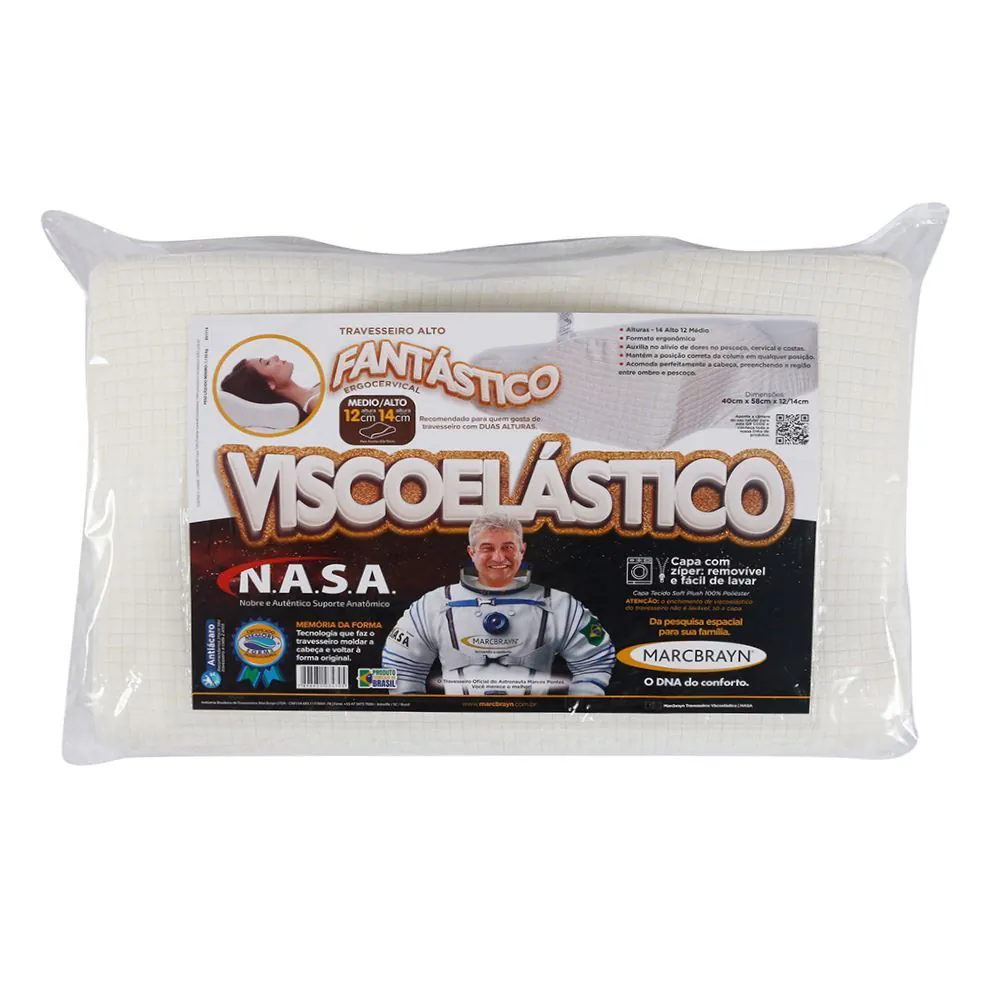 Travesseiro Visco Ergo Cervical 50Cm X 70Cm Marcbrayn - Branco