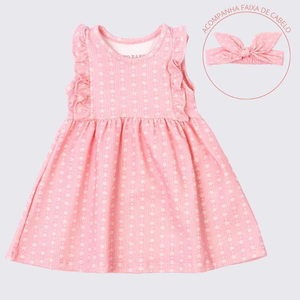 Vestido Bebê Menina com Faixa de Cabelo Yoyo Baby Rosa Mousse
