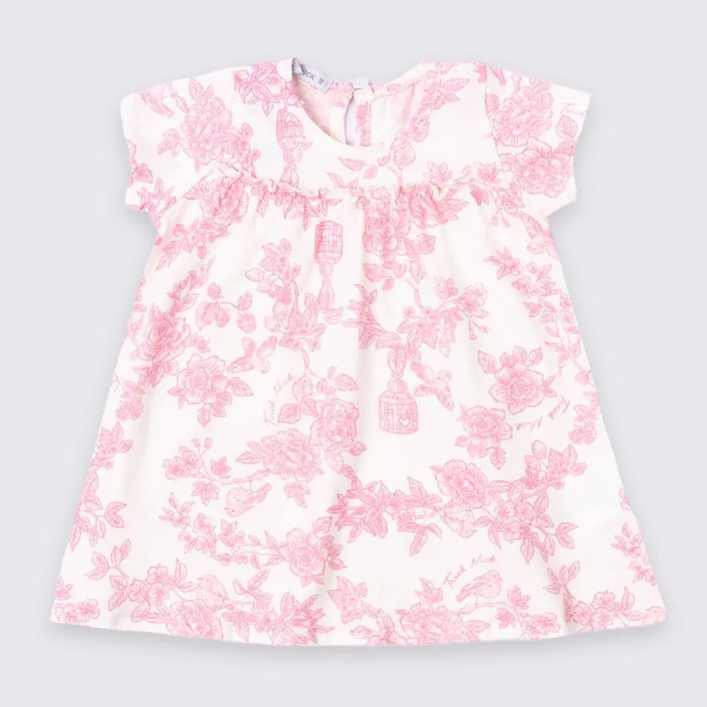 Vestido Bebê Menina de Algodão Flores Trick Nick Rosa