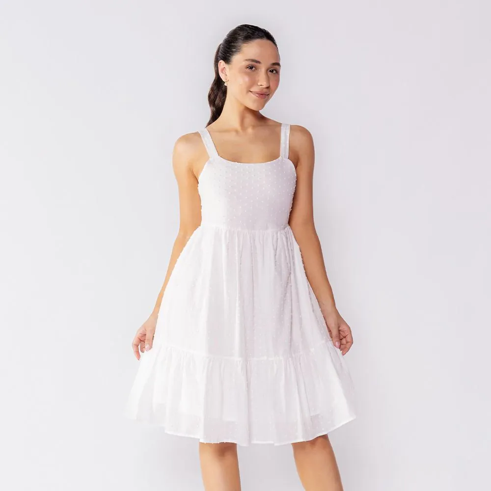 Vestido Feminino Curto Maquinetado Boby Blues Off White