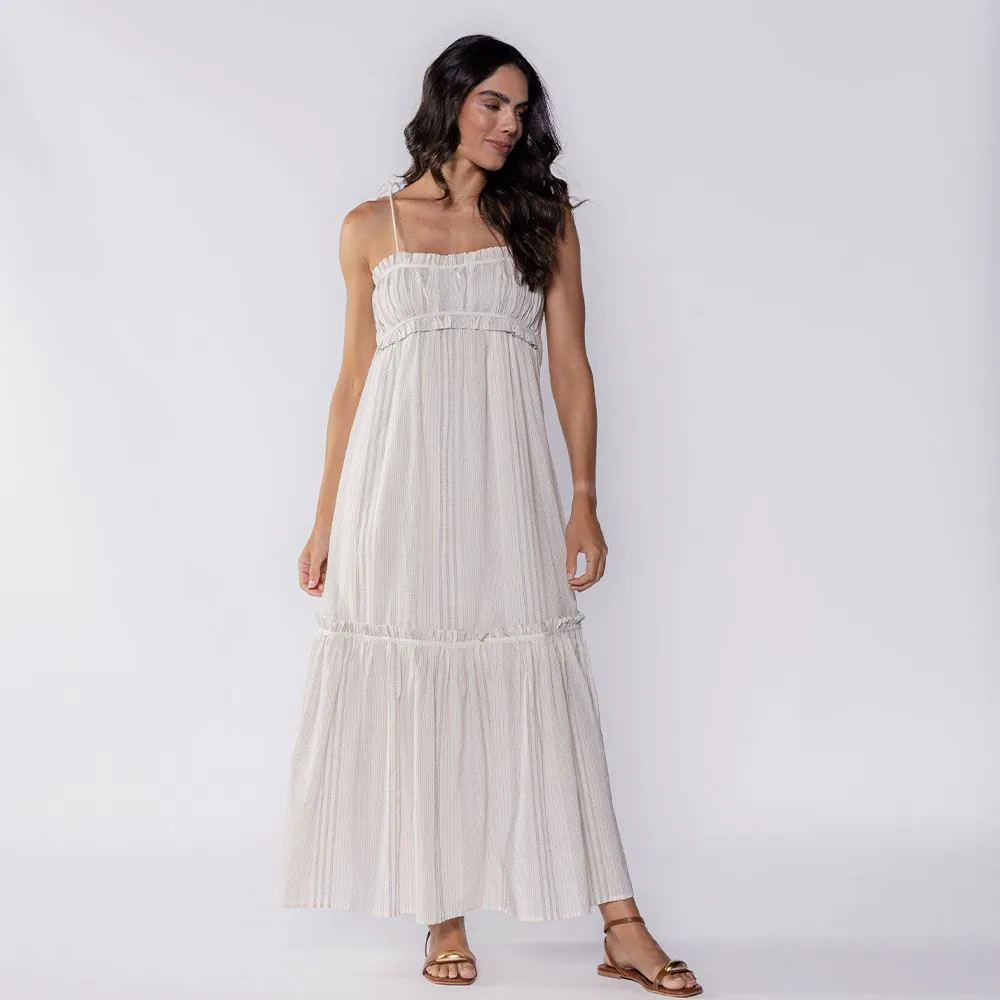 Vestido Feminino Longo com Alça de Amarrar Patricia Foster Off White