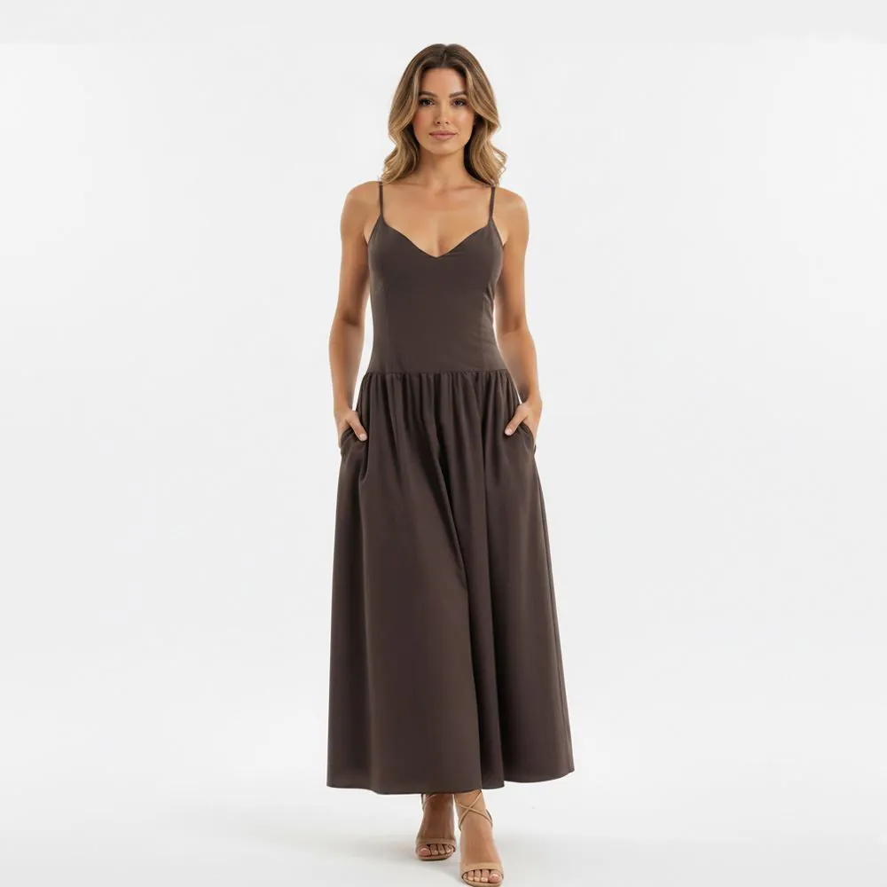 Vestido Feminino Midi Patricia Foster Marrom