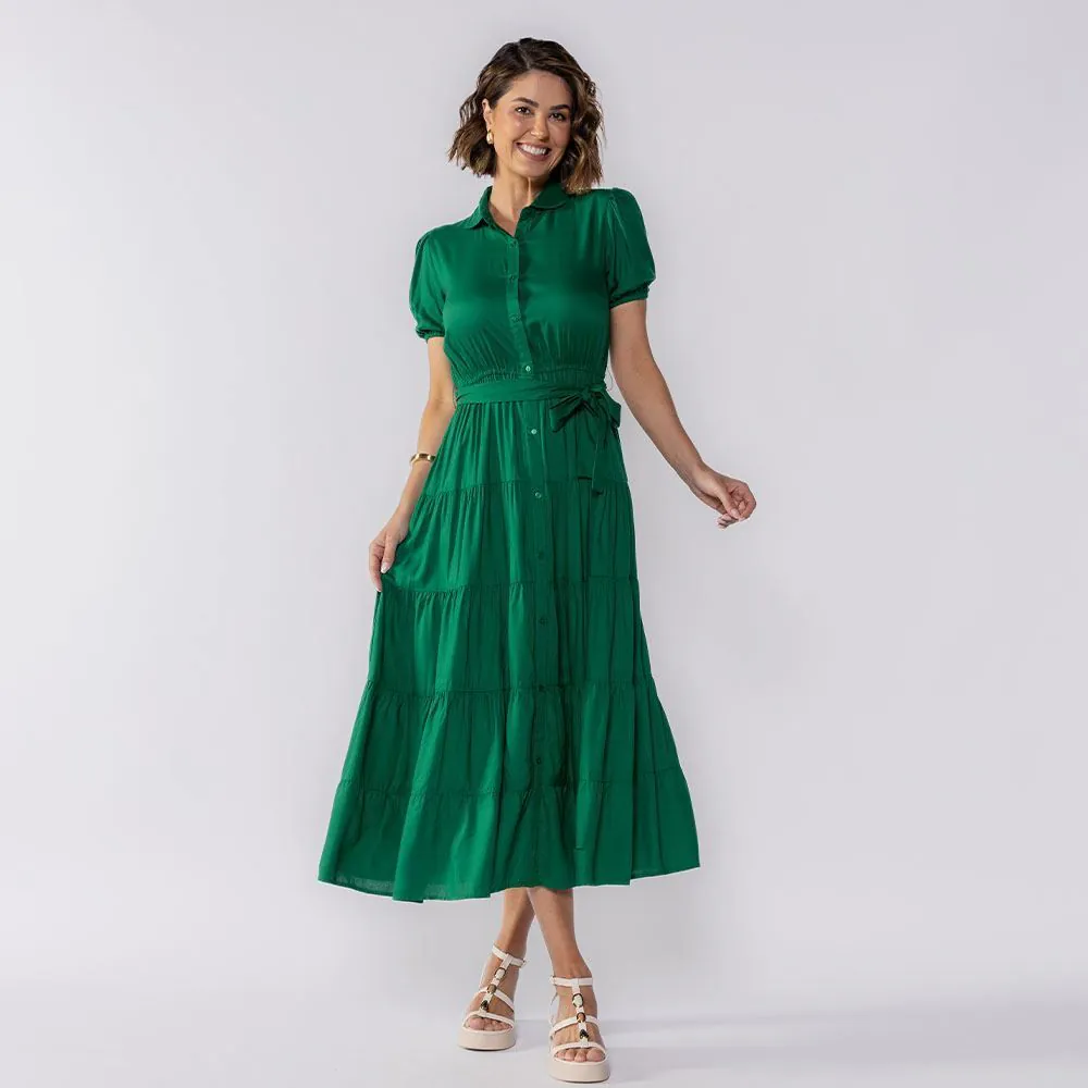 Vestido Feminino Midi de Botões Patricia Foster Verde