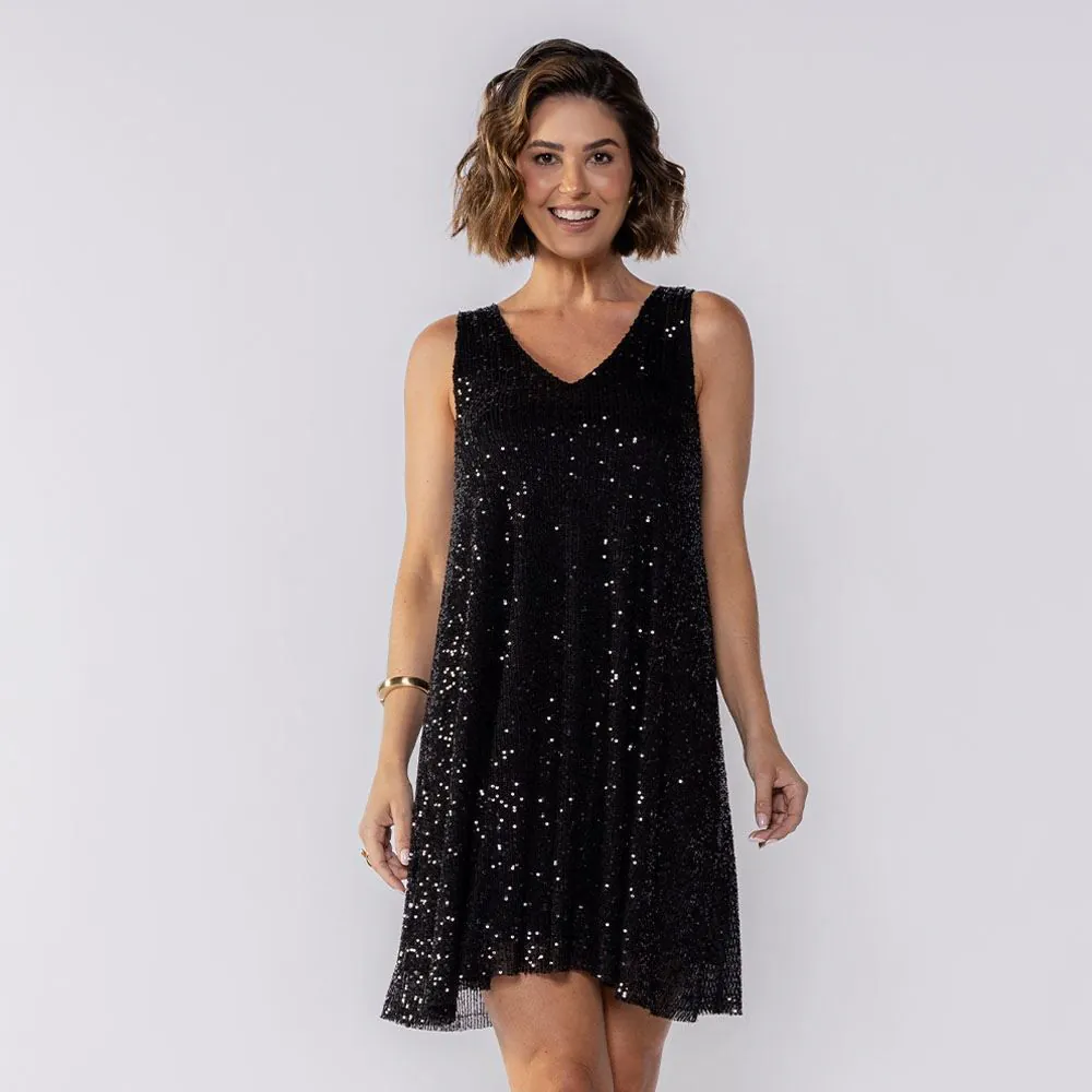 Vestido Feminino Regata de Paetê Boby Blues Preto