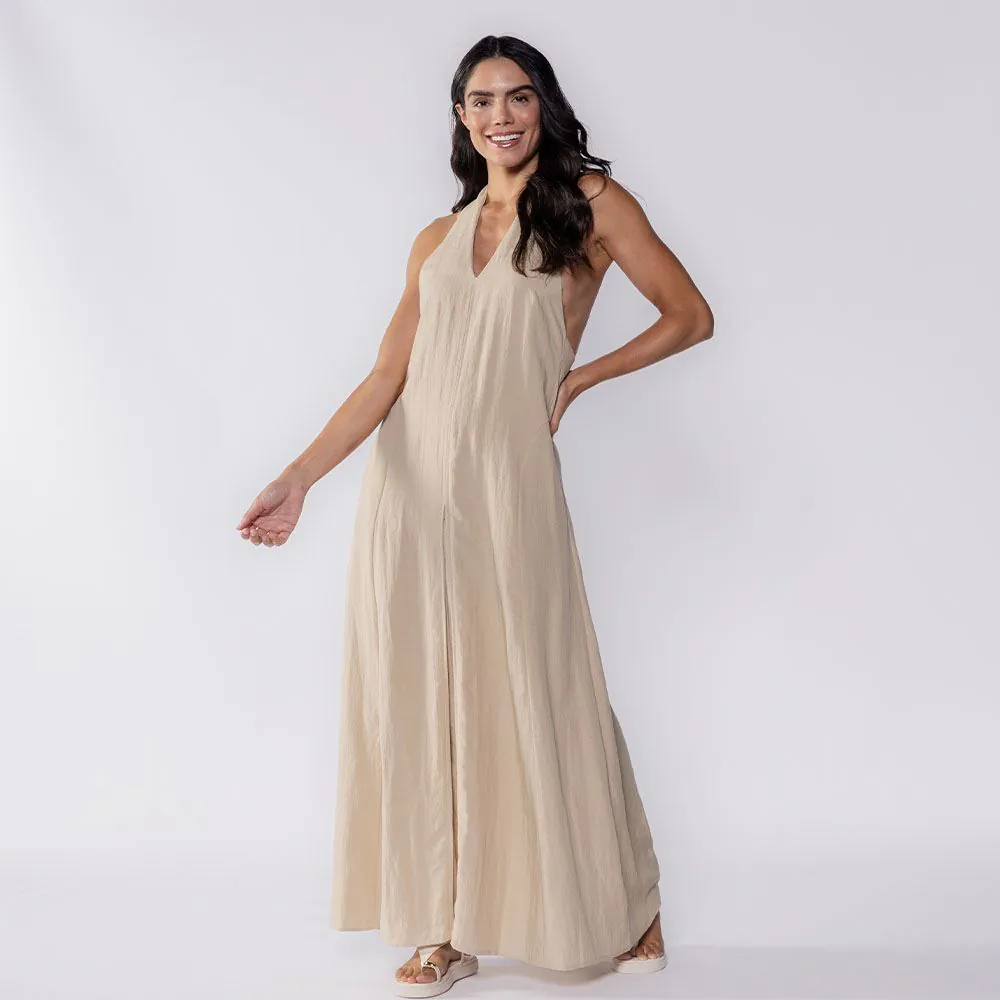 Vestido Longo com Decote Nas Costas Patricia Foster Caqui