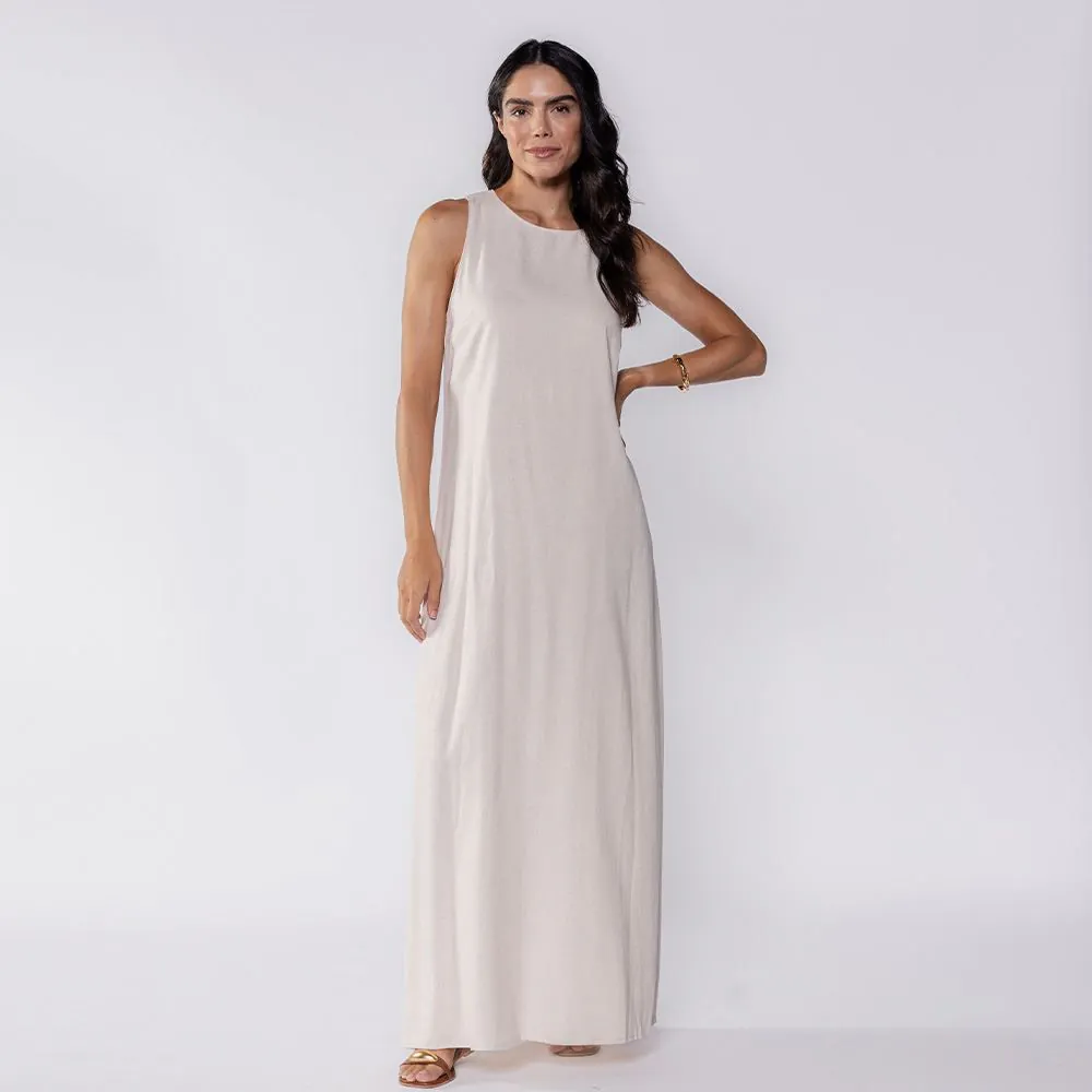 Vestido Longo Regata de Linho Patricia Foster Natural