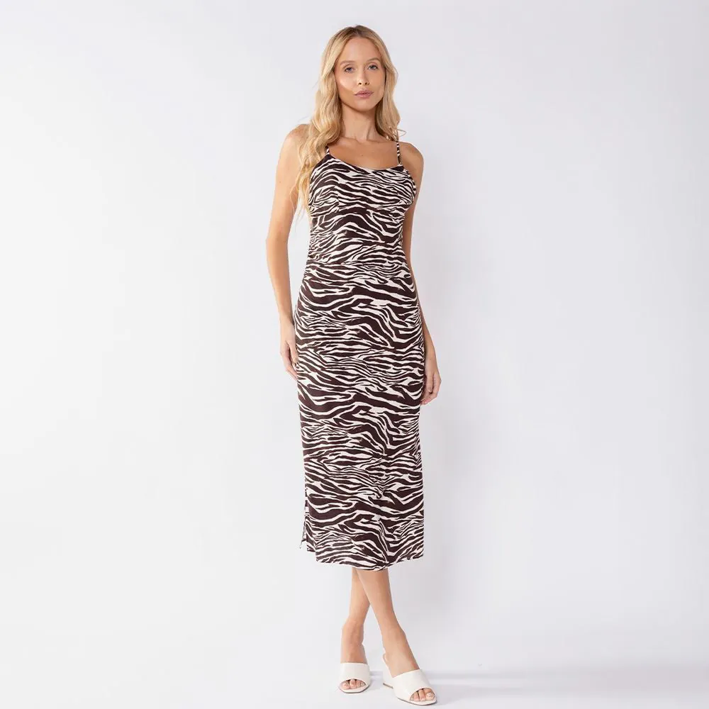 Vestido Midi Feminino com Alças Finas Boby Blues Zebra