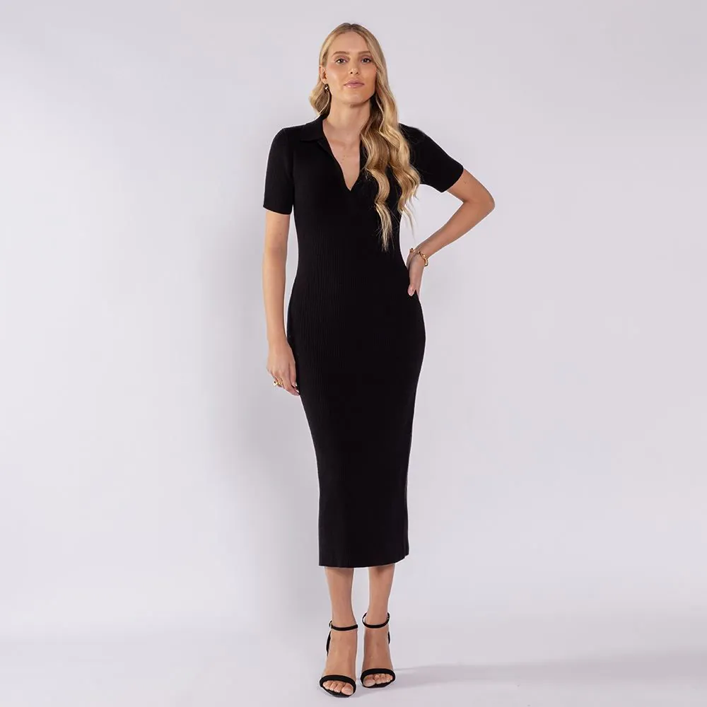 Vestido Midi Feminino de Tricot Patricia Foster Preto
