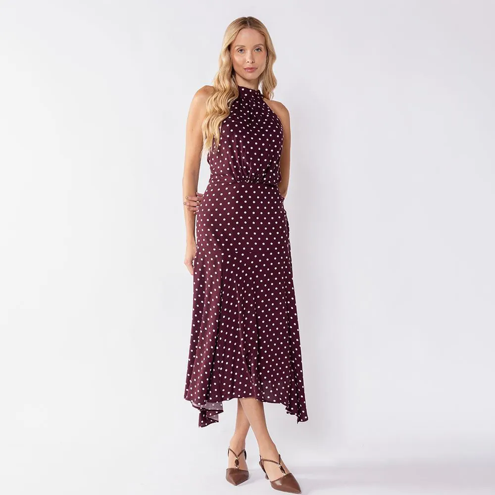 Vestido Midi Feminino Gola Alta Assimétrico Patricia Foster Poa