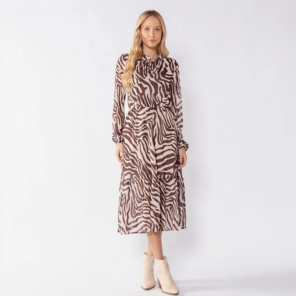 Vestido Midi Feminino Manga Longa Patricia Foster Estampado