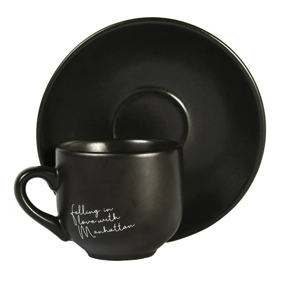 Xícara com Pires Porcelana Manhattan Hauskraft 90 Ml - Preto