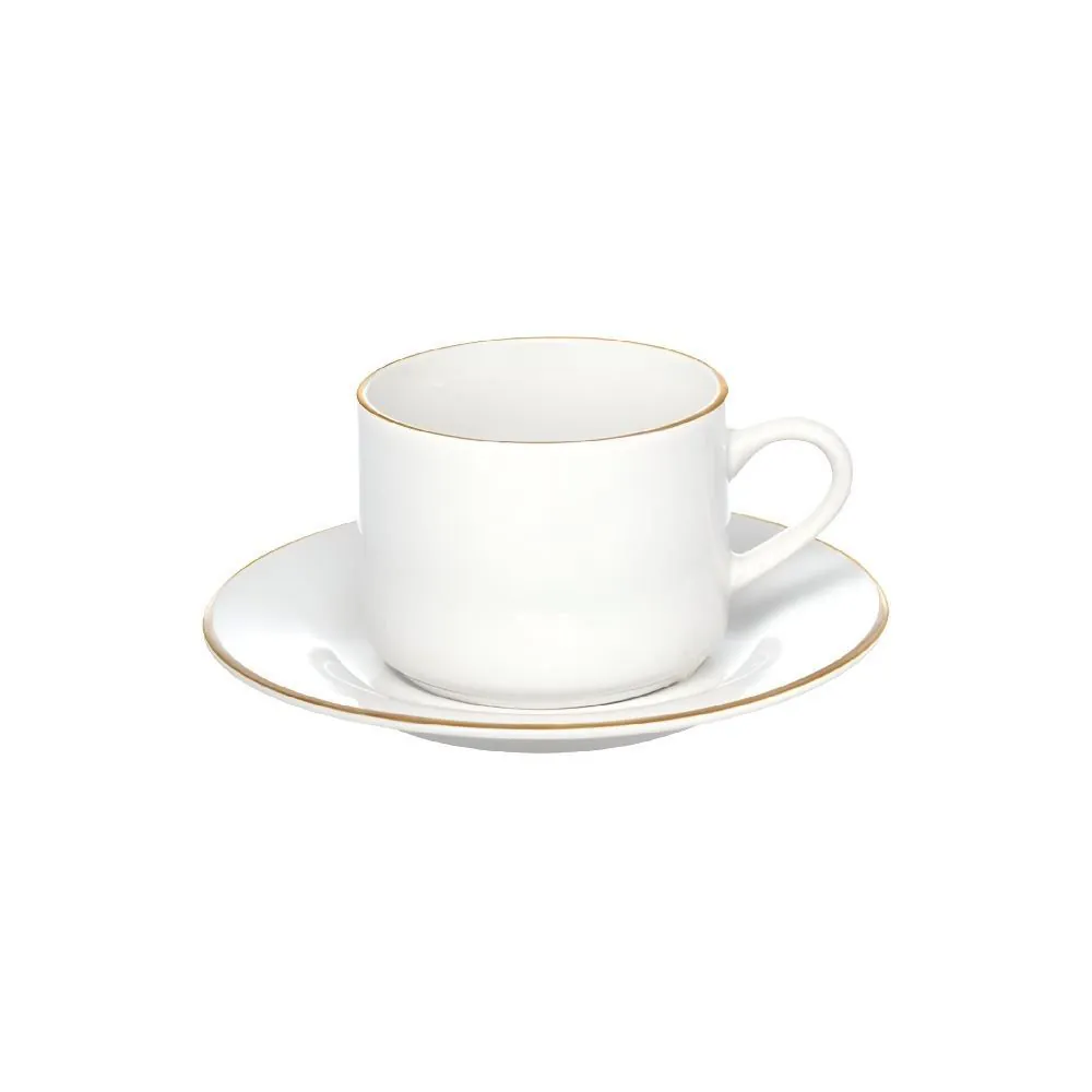 Xícara com Pires Royal Filete Dourado Hauskraft 200 Ml - Branco