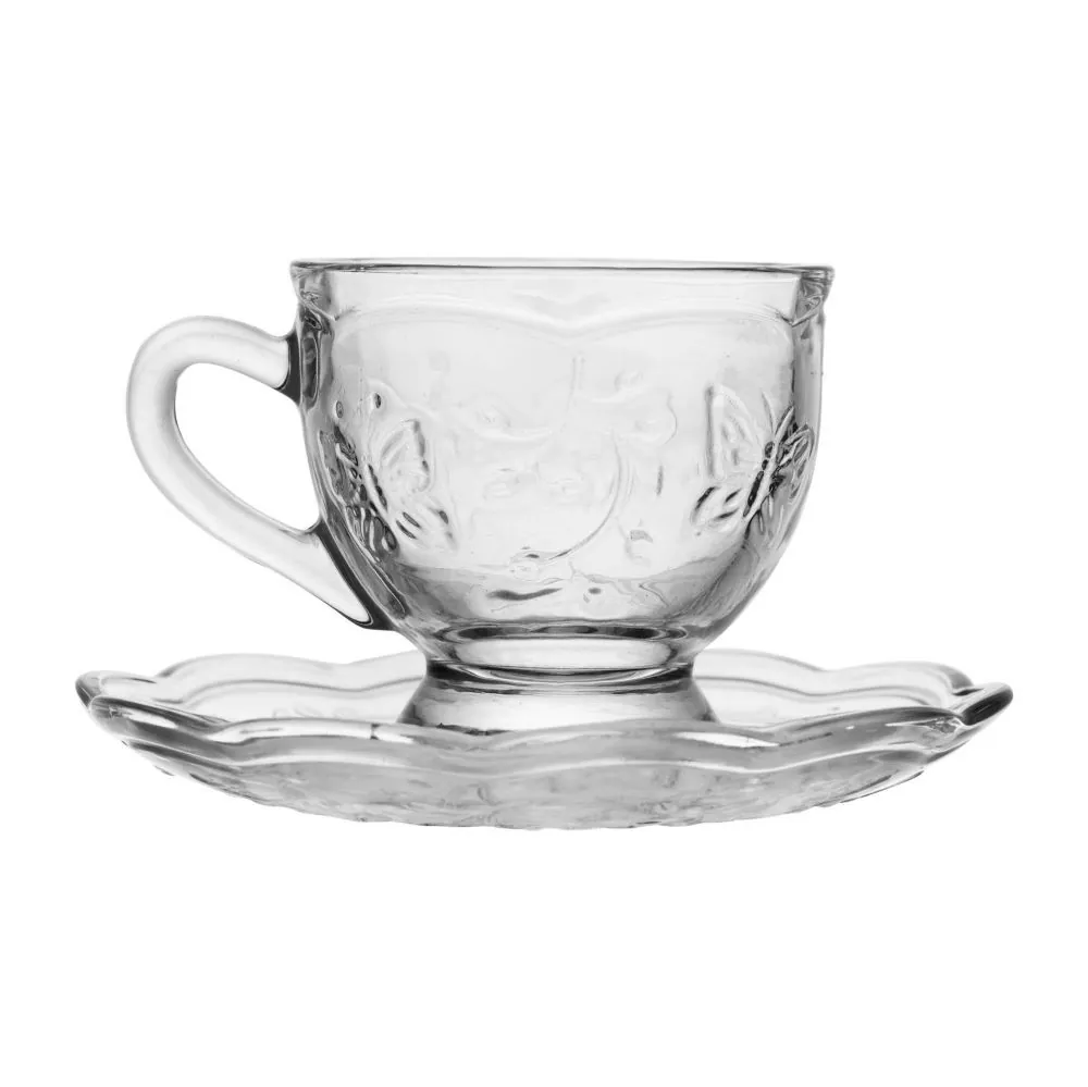 Xícara de Café com Pires em Vidro New Butterfly 80Ml Lyor - Transparente