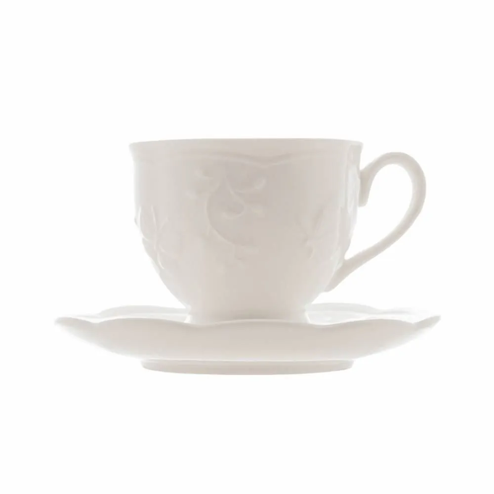 Xícara de Café com Pires Lyor de Porcelana Butterfly 100Ml - Branco