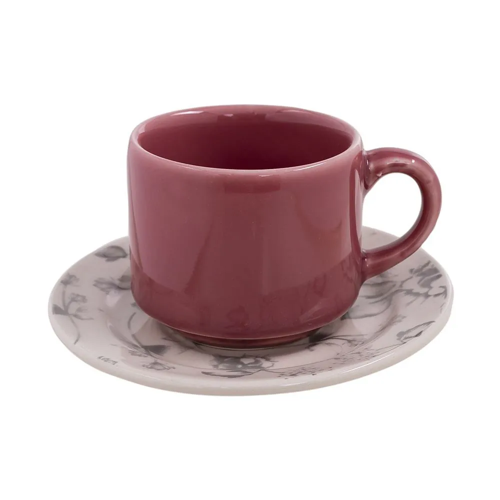 Xícara de Chá com Pires Donna Clara 180Ml - Flores