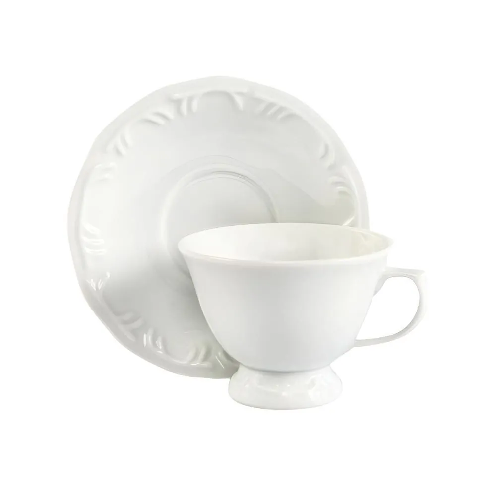 Xícara de Chá com Pires de Porcelana Pomerode Schmidt 200 Ml - Branco