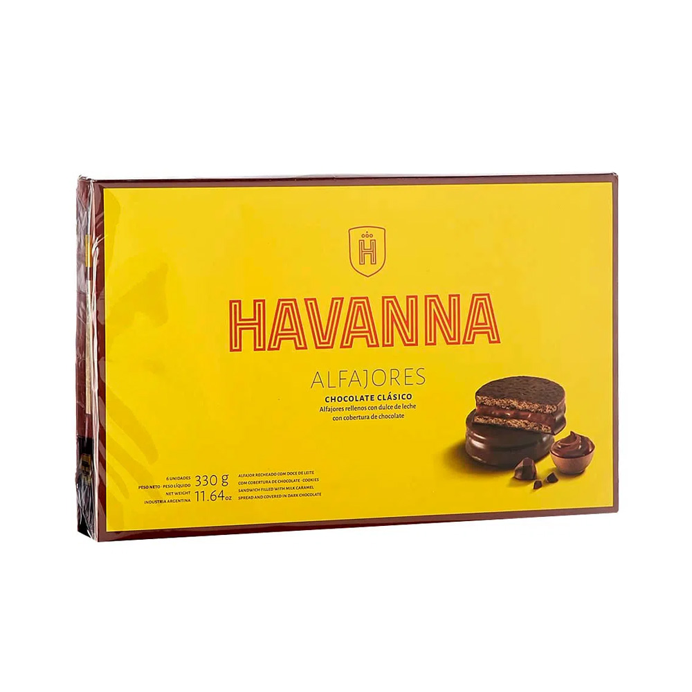 Alfajores Havanna chocolate clásico 330 gramos 6 unidades