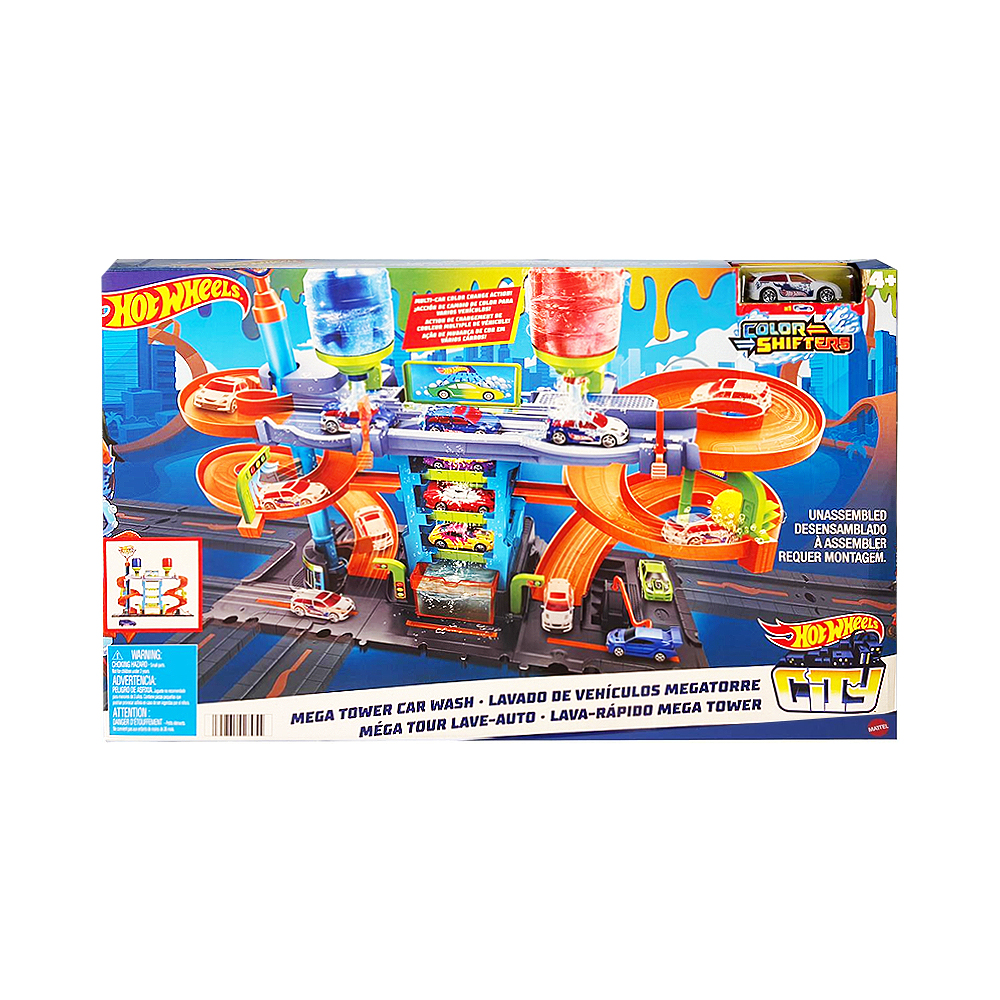 Pista de Jogo Mattel Hot Wheels City Mega Tower Car Wash Color Shifters HDP05
