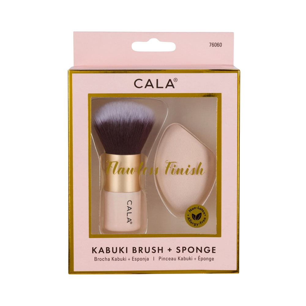 Set Cala Kabuki Brush & Sponge Pink 2 Peças