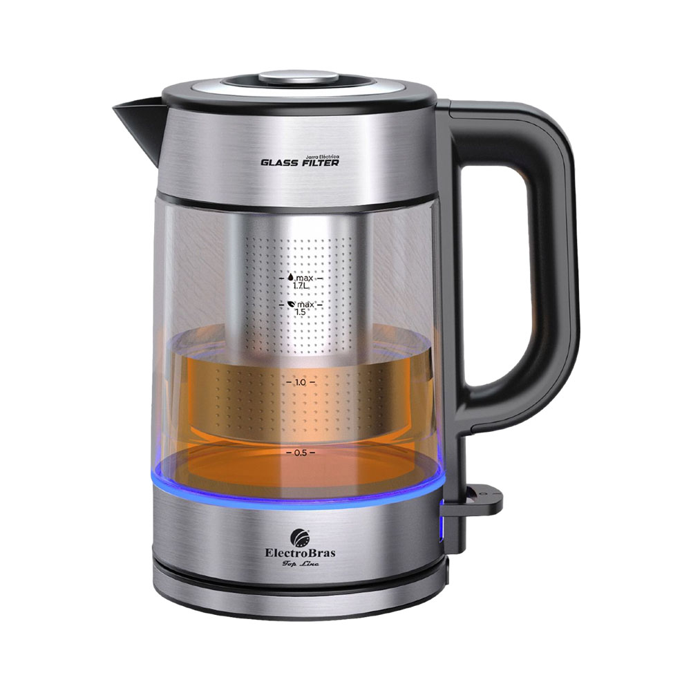 Chaleira Elétrica Electrobras Glass Filter EBJE-06 1.7L 1200W 110V Prata - Preto