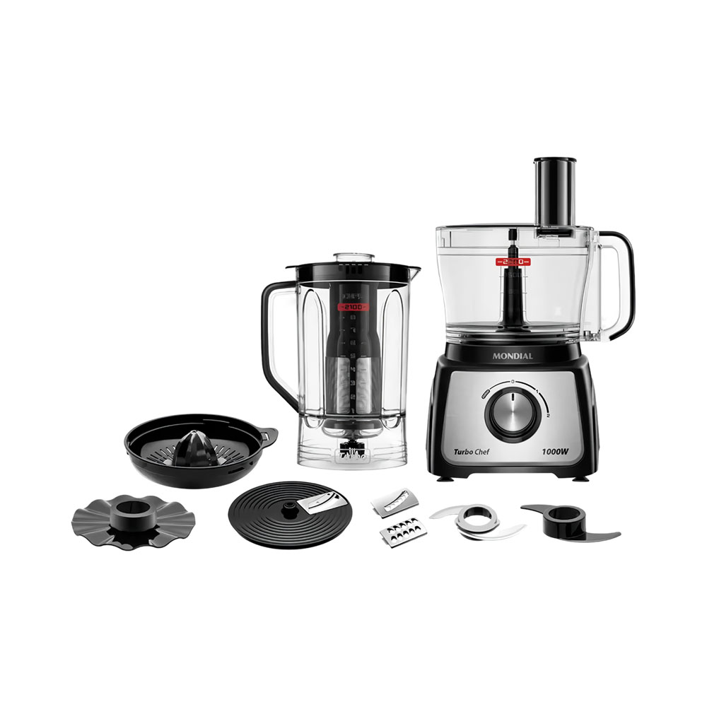 Multiprocesador + Licuadora Mondial Turbo Chef MPN-01-BF 9 EN 1 1000W 220V Negro - Plata
