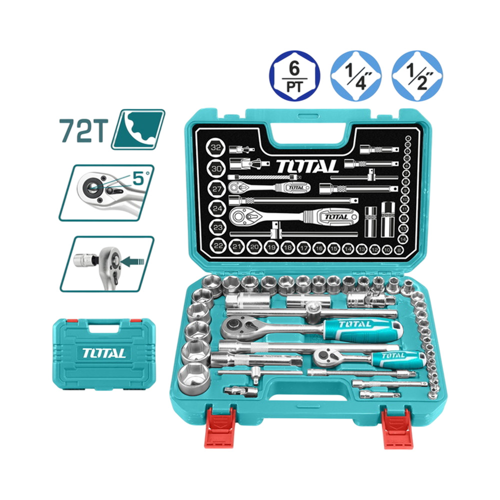 Kit de Soquetes de Impacto Total THT421441 1/4" + 1/2" 44 Peças
