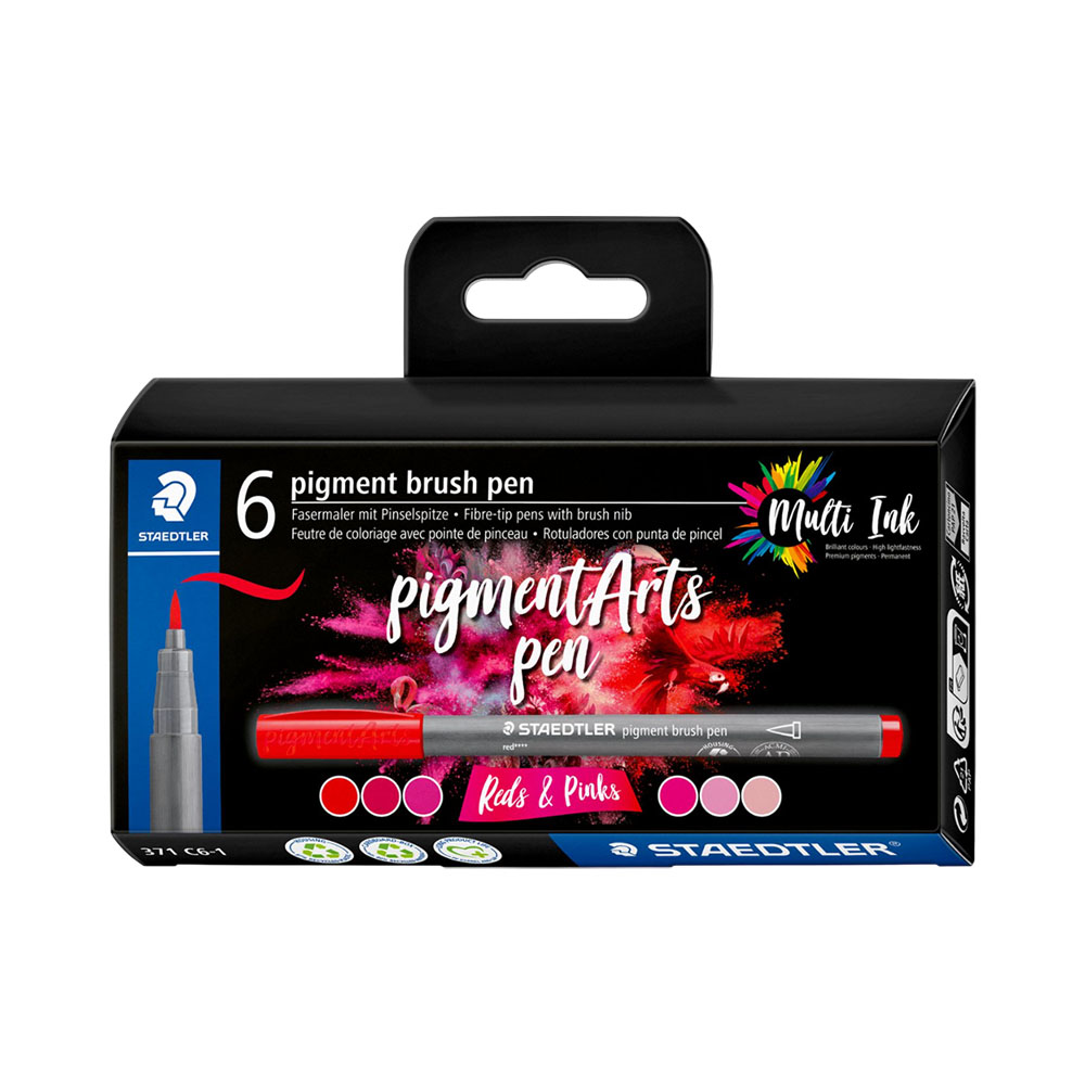 Marcador Staedtler Pigment Arts Brush Pen Reds &amp; Pinks 371 C6-1 6 Unidades