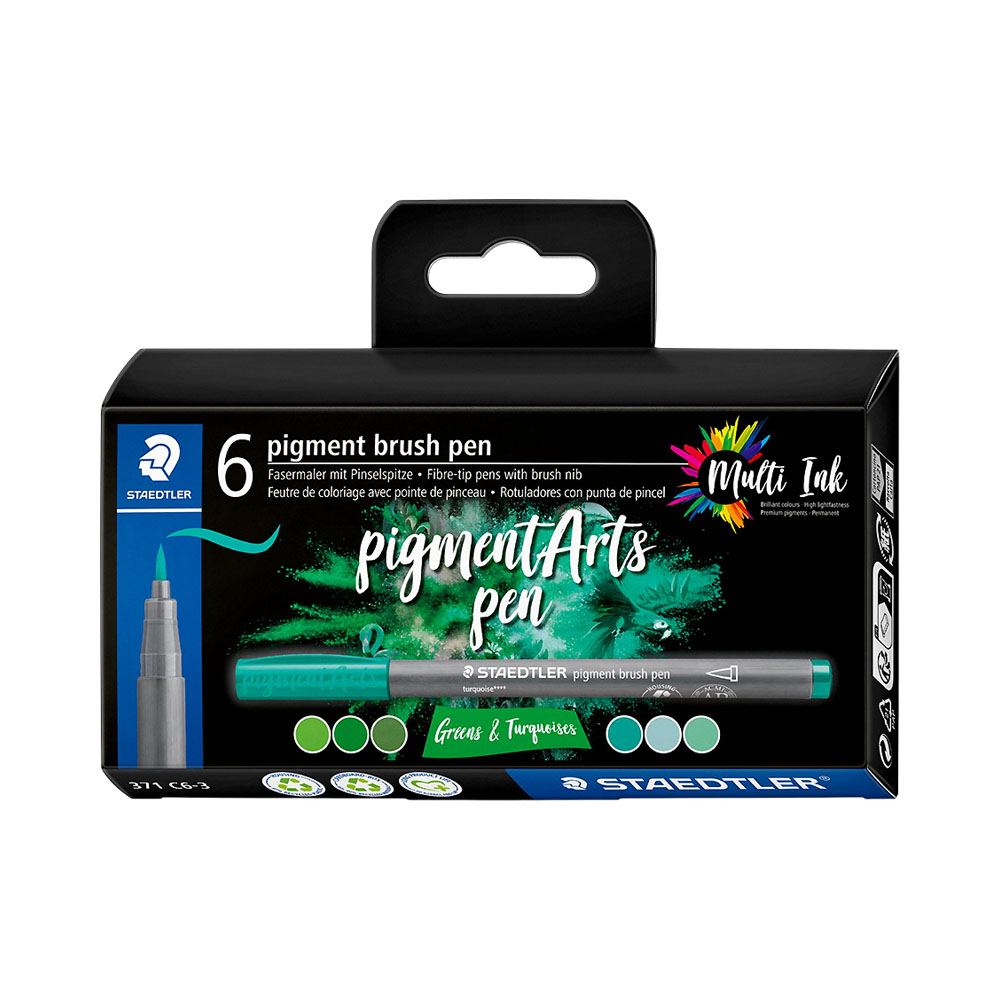 Marcador Staedtler Pigment Arts Brush Pen Greens & Turquoises 371 C6-3 6 Unidades
