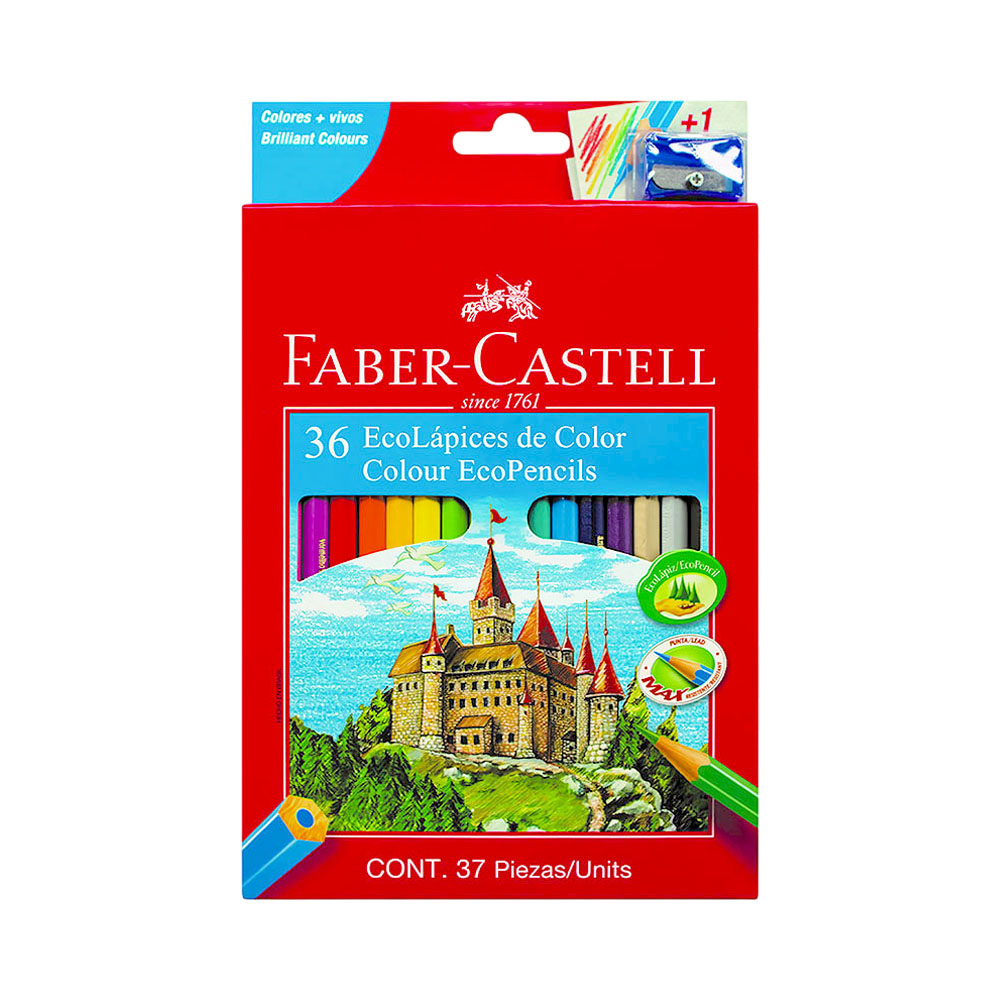 Ecolápis de Cor Faber Castell 120136EX + Apontador 36 Unidades