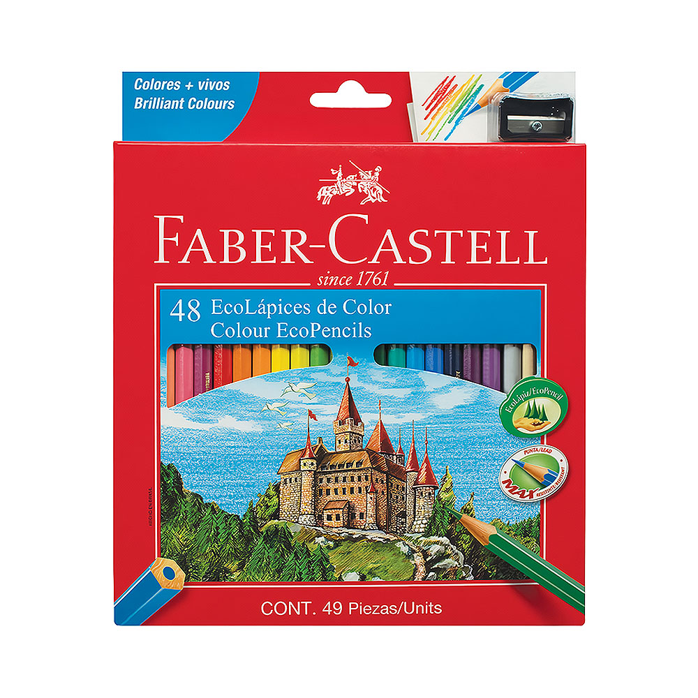 Ecolápis de Cor Faber Castell 120148EX + Apontador 48 Unidades