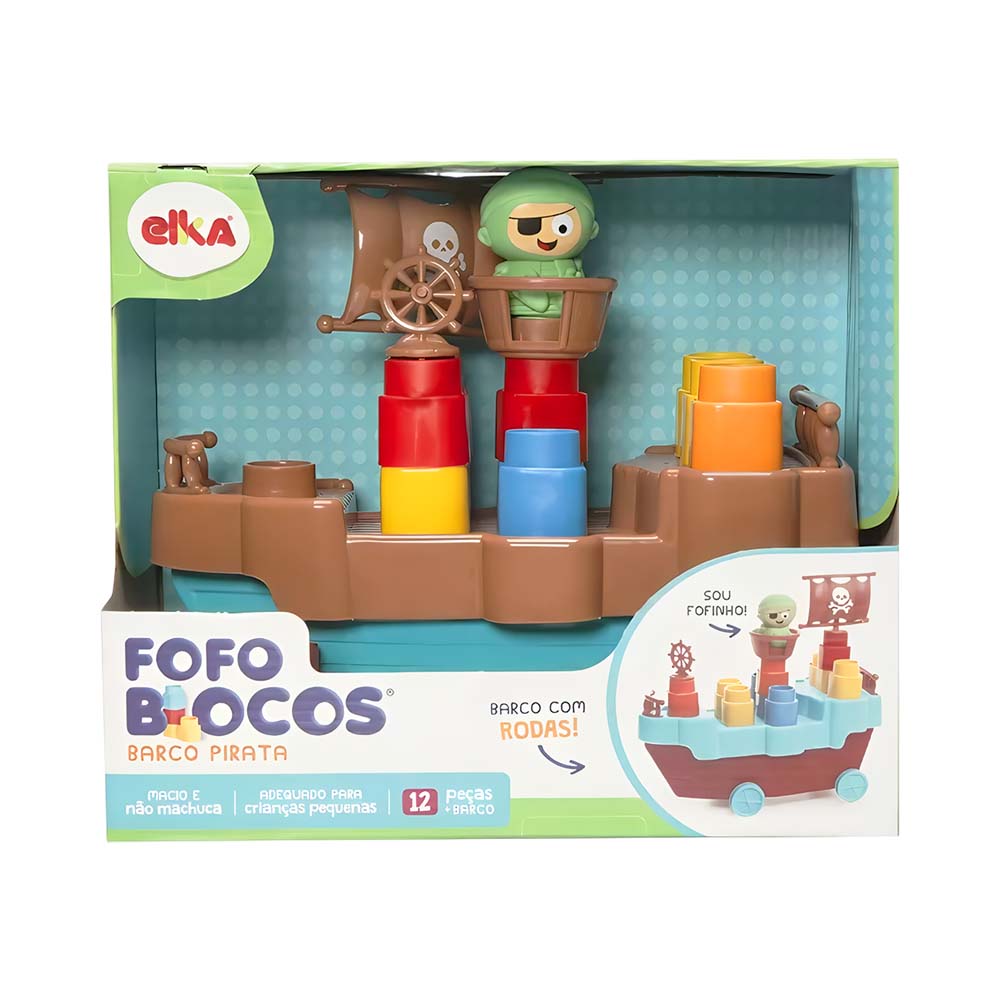 Jogo de Blocos Elka Fofo Blocos Barco Pirata 1045 12 Peças
