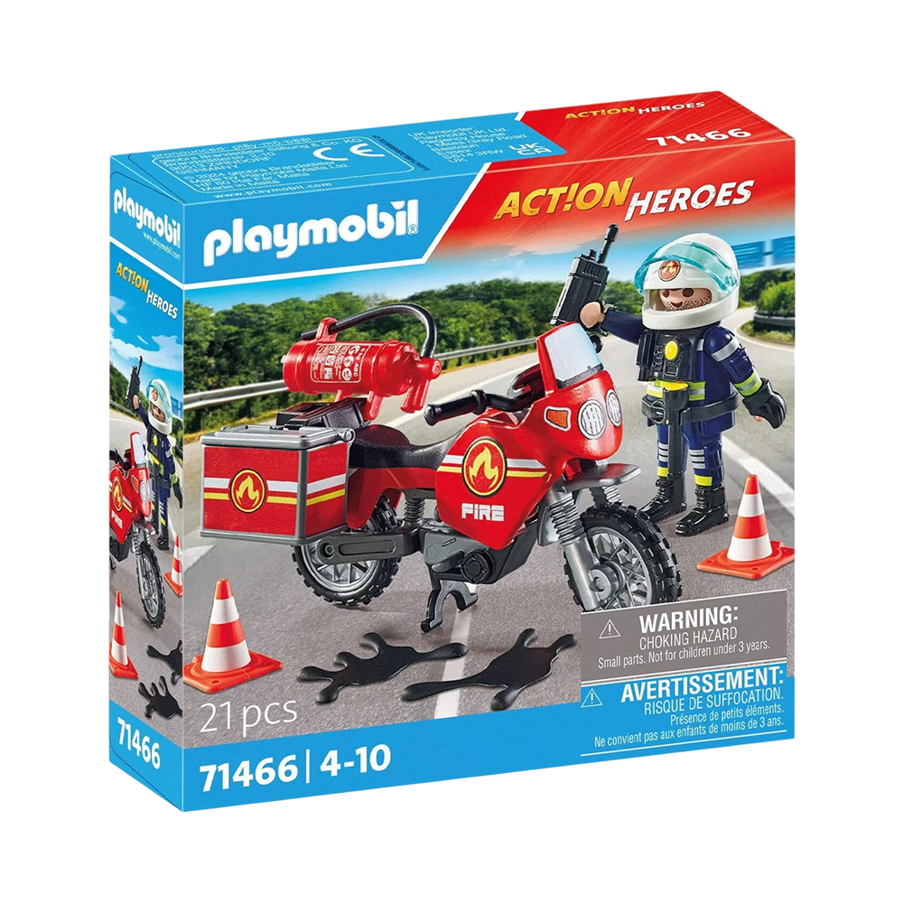 Brinquedo Playmobil Moto dos Bombeiros City Action 71466 21 Peças