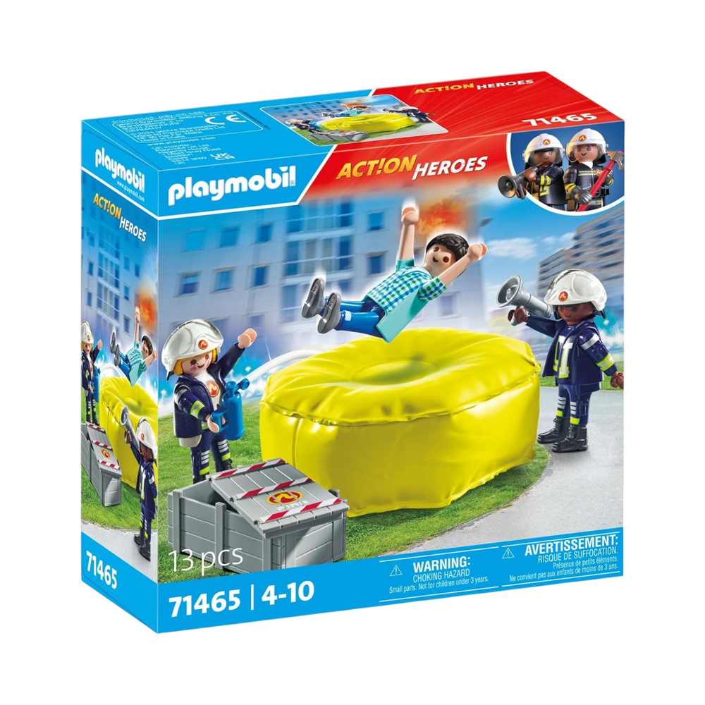 Brinquedo Playmobil Bombeiros com Colchoneta Action Heroes 71465 13 Peças
