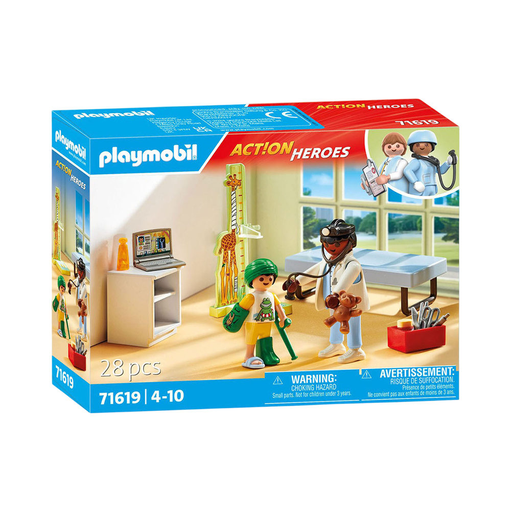 Brinquedo Playmobil Pediatra Action Heroes 71619 28 Peças