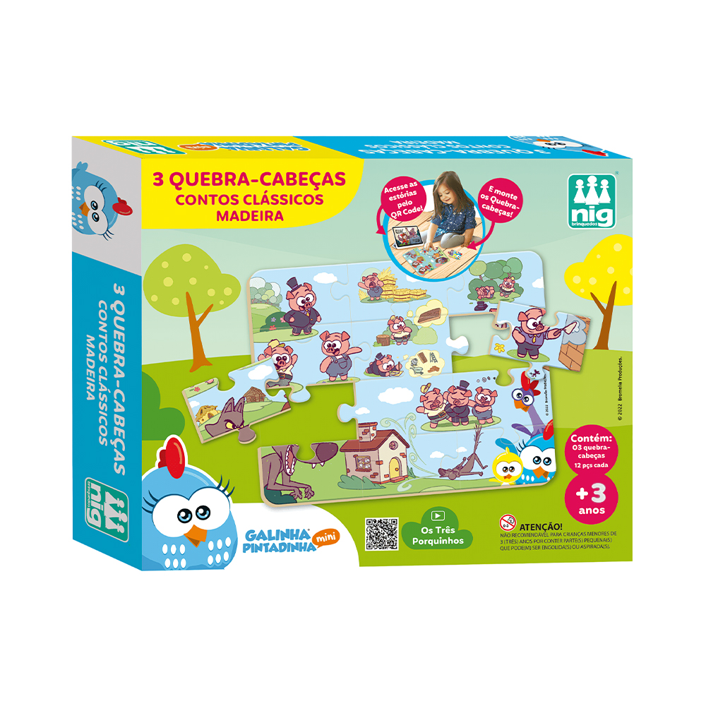 Kit de Quebra-cabeça Nig Brinquedos 0734 Contos Clássicos Mini Galinha Pintadinha 3 Unidades