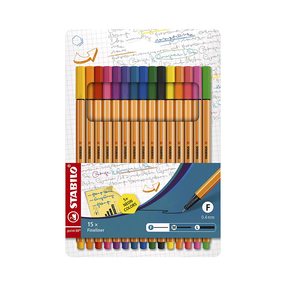 Caneta Marcadora Stabilo Fineliner Point 88 8815-1 0,4MM 15 Unidades